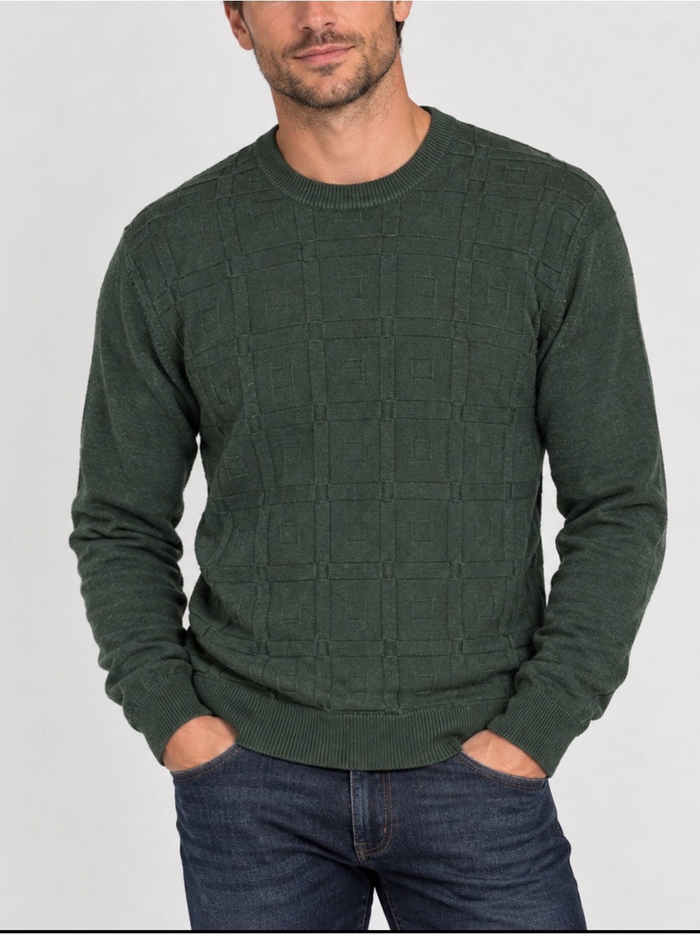 Moncler Dark Green Textured Crewneck Sweater